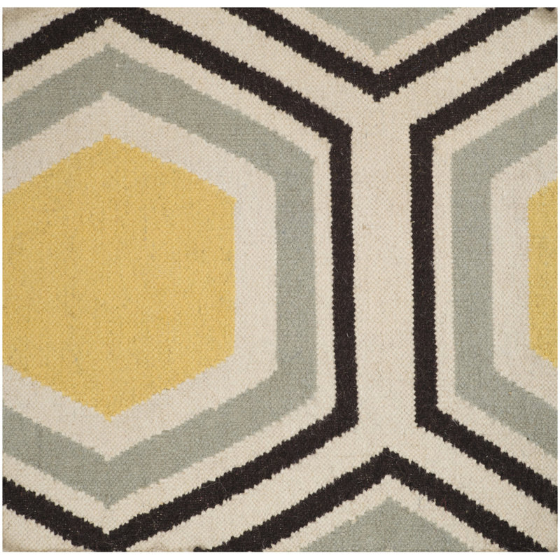 Tapis géométrique en laine beige / jaune / noir, Rectangle 8 pi x 11 pi