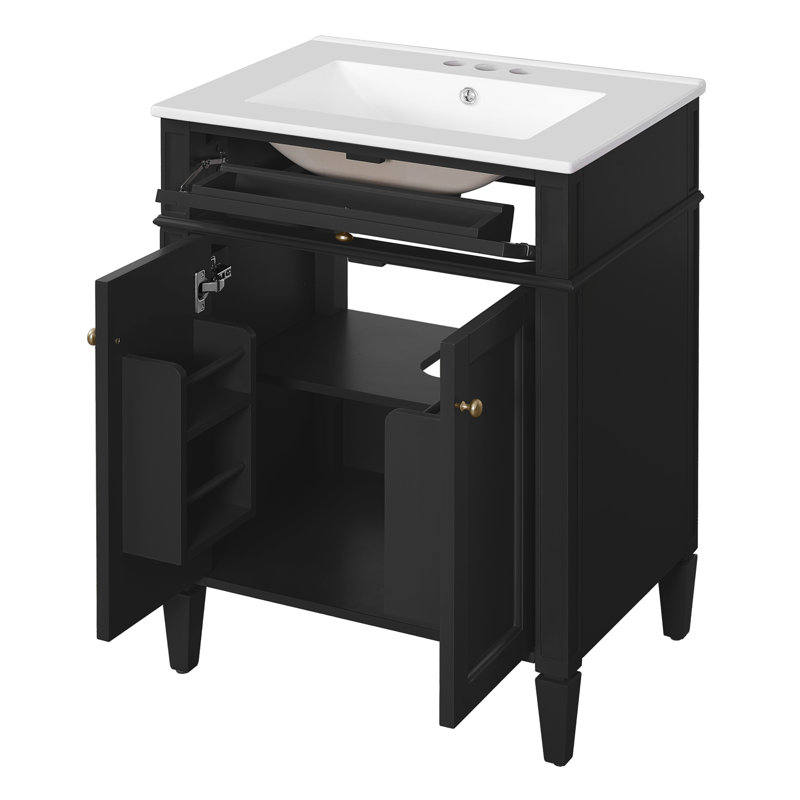 Meuble-lavabo 24 po avec comptoir en céramique, Noir