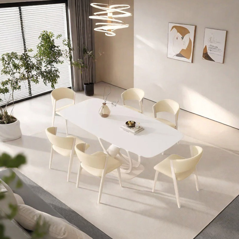 Ensemble de table de salle à manger en acier au carbone fritté blanc, H 29,53 po x L 62,99 po x l 35,43 po