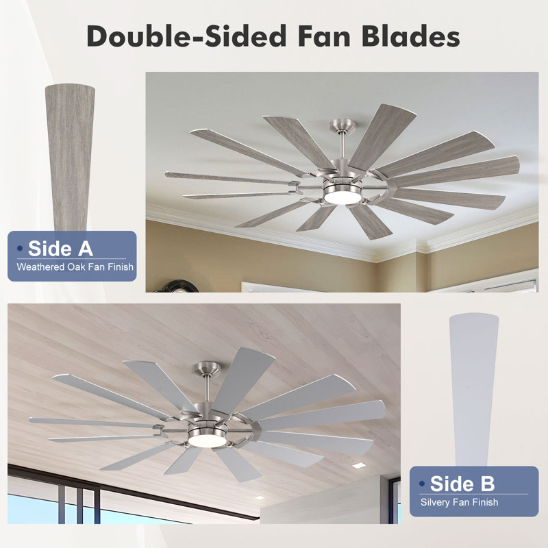 Large 12-blade Outdoor Windmill Ceiling Fan With Light And Remote, Dual-finish Blades, Ideal For Large Indoor & Outdoor Spaces Like Patio, Porch, Gazebo, Garage, Living Room