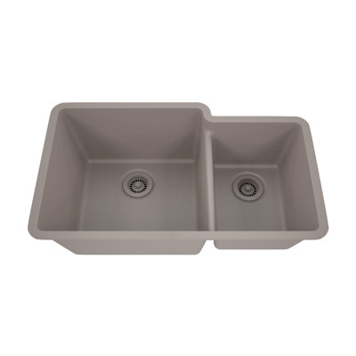 Évier de cuisine 32 po x 19 po en quartz platine, évier à double cuve 60/40, évier encastré, évier encastré, évier de cuisine en granit