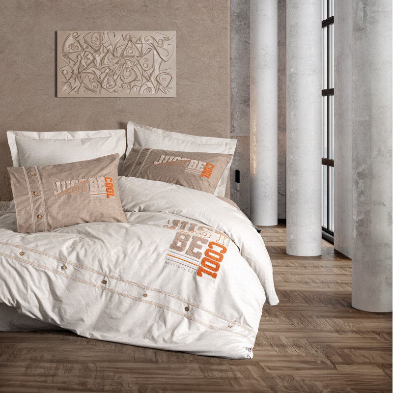 Premium Ranforce Quilt Cover Set, 100% Cotton, Brown | Includes Duvet Cover (78.7 x 86.6 in), Flat Sheet (94.5 x 102.4 in), 4 Pillowcases (19.7 x 27.6 in) | Machine Washable, Durable, Elegant Reactive Printing