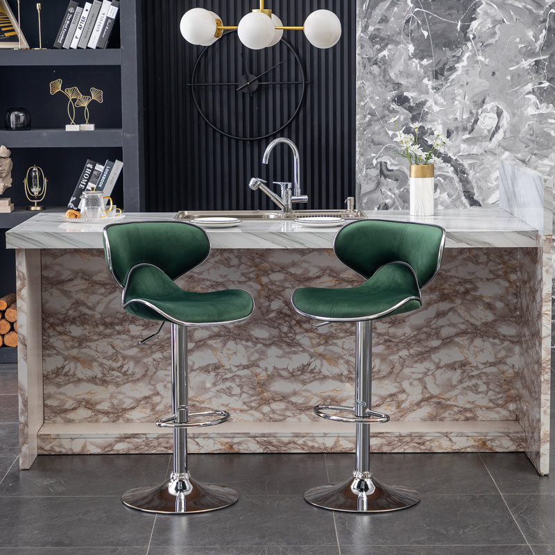 Tabouret de bar pivotant rembourré en velours Masaccio, ensemble de 2, Vert