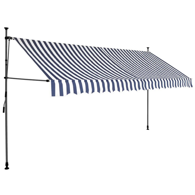 Dakota Fields Fabric Cover Retractable Patio Awning, Blue/White (Black Frame), 3.5m W x 1.2m D
