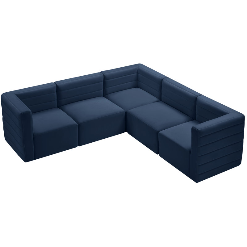 Enso Velvet L-Shaped Sectional Reversible, Navy Velvet