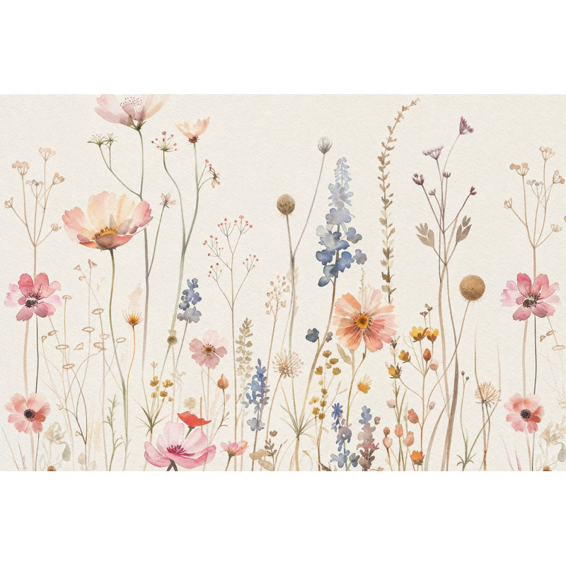 Papier peint floral aquarelle, 160 po x 108 po, Texturé non collé
