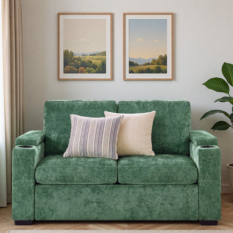 Upholstered 56.7'' Loveseat, Chenille verte