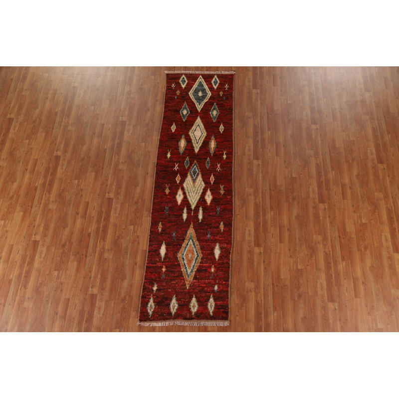 Tapis rouge rouge en laine noué à la main 3 x 10