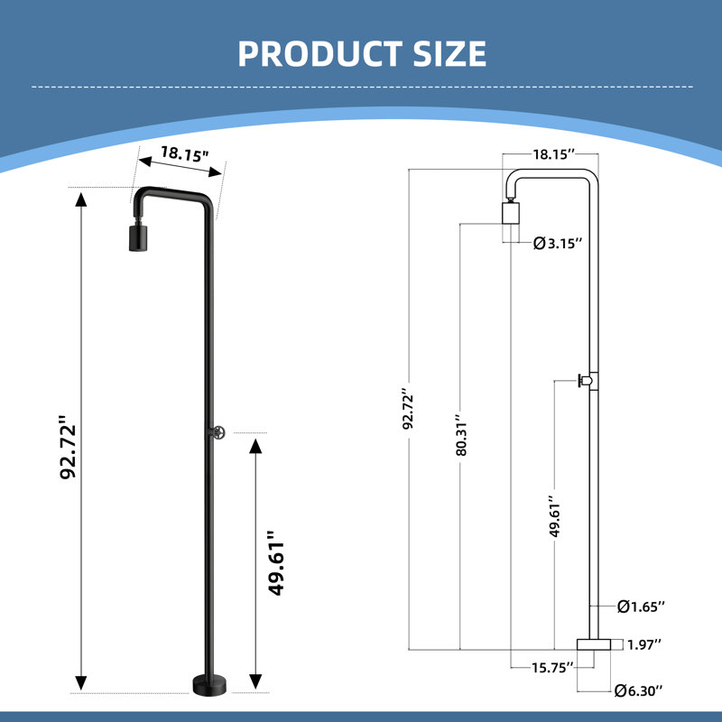 Douche extérieure en acier inoxydable H 93 po