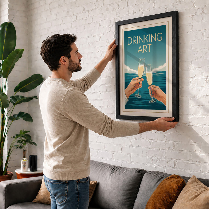 Champagne Toast By The Sea Art Deco - Print, A2 - 59.4 x 42.0 cm, Black