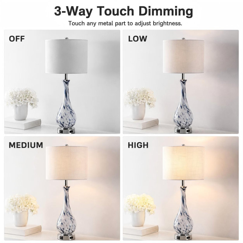 Darrius 27.5" Blue Glass Table Lamp with USB Type-C Ports and Built-in Outlet