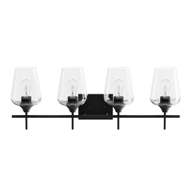 Éclairage pour salle de bain à intensité variable 4 lumières Hermleigh, Noir mat, Transparent