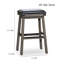Tabouret de comptoir 24 po, finition blanc antique, siège en cuir noir