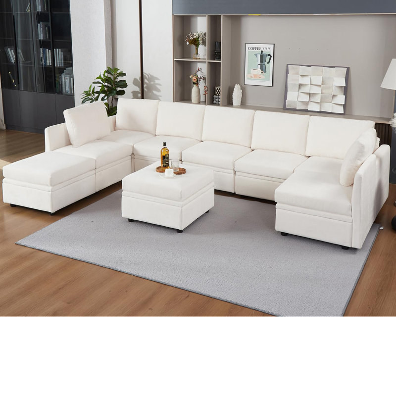 Canapé modulaire modulaire avec sièges de rangement Canapé modulaire réversible 9 places en chenille