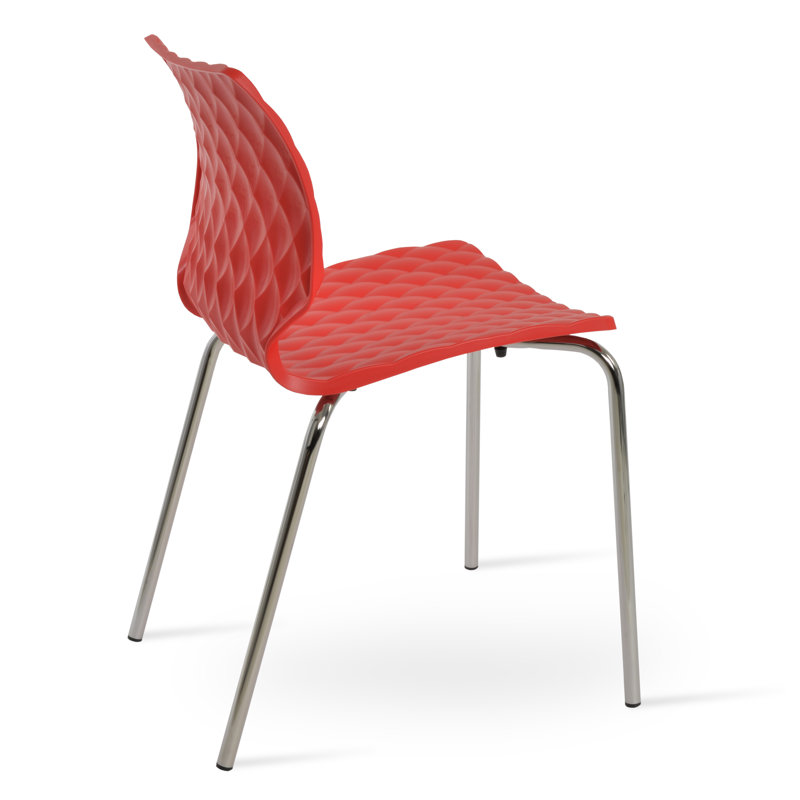 UNI Metal Solid Back Side Chair, Red, Chrome