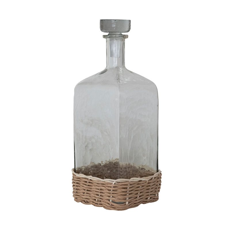 Bouteille en verre avec bouchon en verre et base en rotin tissé à la main, 72 oz