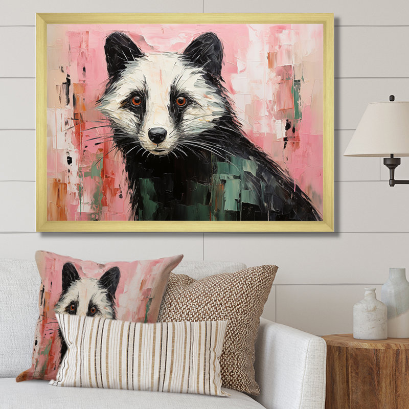 «Playful Black Skunk On» - Art mural animal Skunk, Cadre de coin blanc fermé, H 30 po x l 40 po x P 1,5 po