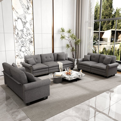 3-piece Upholstered Modular Sectional Sofa Sets With Nailhead Trim, Oversized Couch Set With Sofa And Loveseats