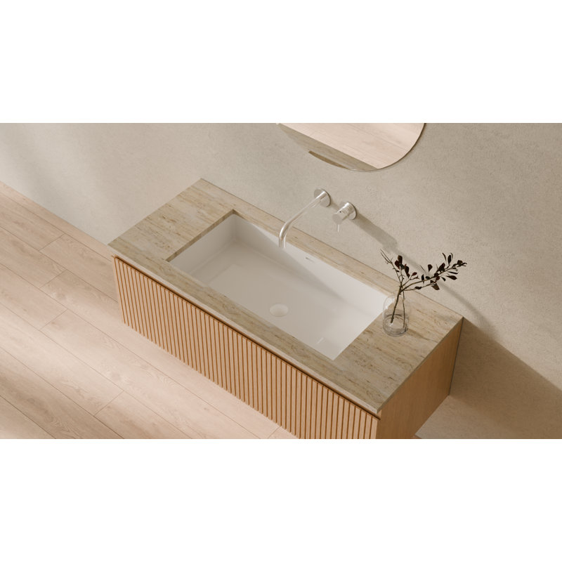 Lavabo de salle de bain encastré en résine 31,4 po x 16,7 po Badeloft UB-05-L-G blanc brillant, Blanc brillant