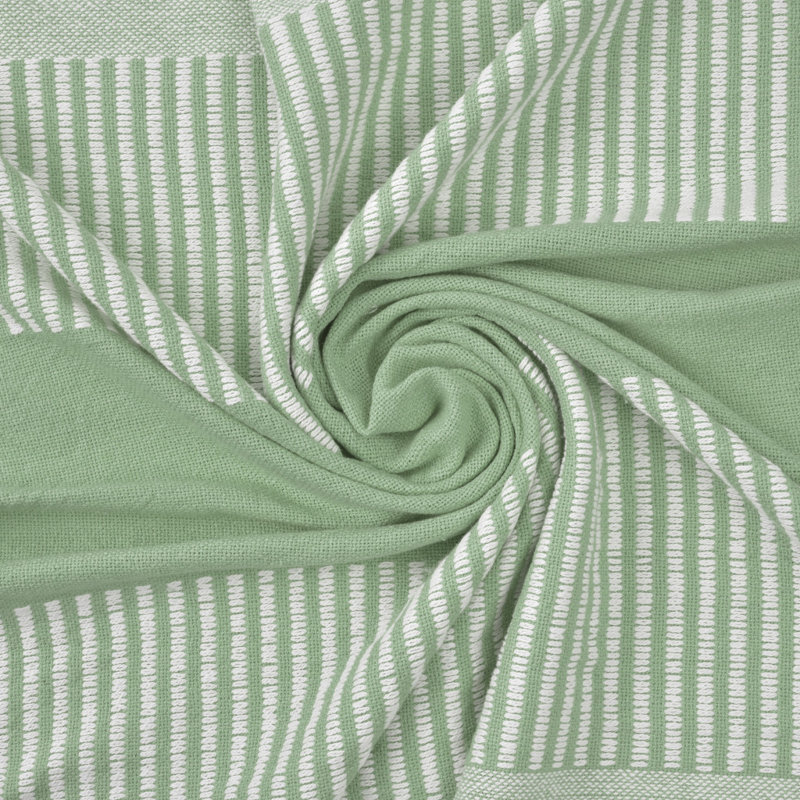 Jeté rayé en coton tissé bleu, Vert