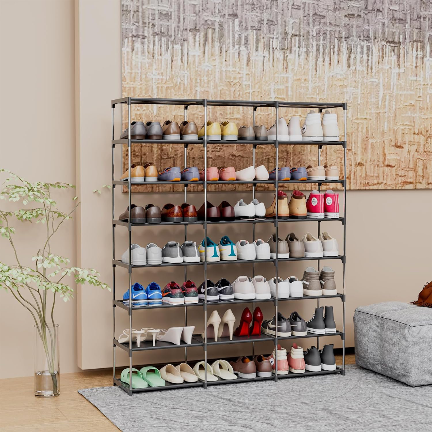 Latitude Run® Large Shoe Rack 3 Row 8 Tier 40-60 Pairs Shoes Boots With ...