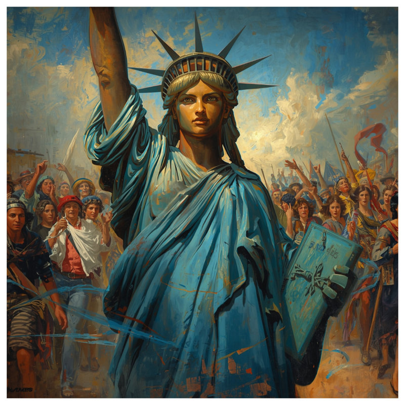 Statue de la liberté peignant des coussins décoratifs à double face, 20 x 20 inches