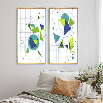 2 Piece Painting - Vintage Green and Blue Minimalistic