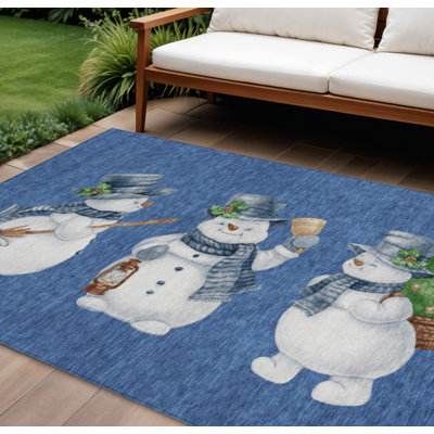 Tapis intérieur lavable bonhomme de neige bleu marine et ivoire 9 pi x 12 pi bleu denim
