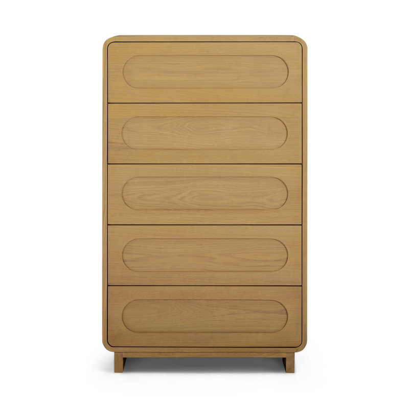 Commode 5 tiroirs Tenley Mid-Century, Naturel