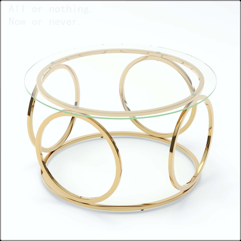 Table basse ronde moderne en verre avec cadre circulaire doré