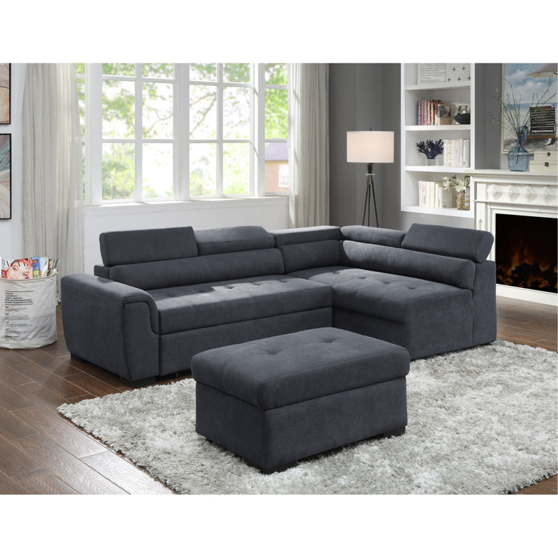 Canapé-lit modulaire en tissu avec repose-tête réglable et repose-pieds avec rangement