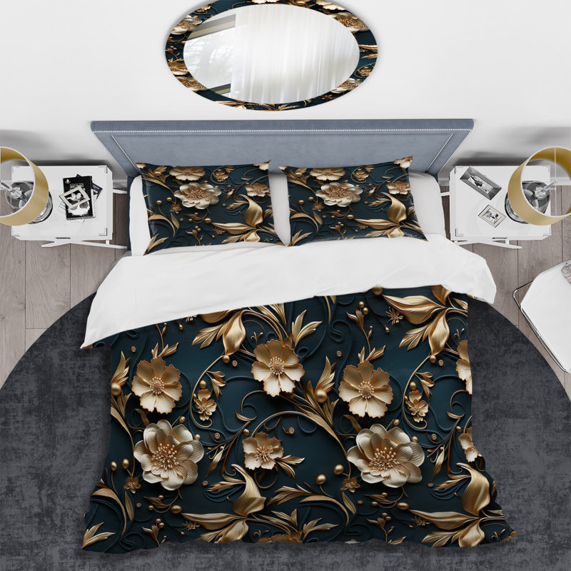 Ensemble de housse de couette Golden Embellishments III - Marble, Housse de couette pour très grand lit et 2 très