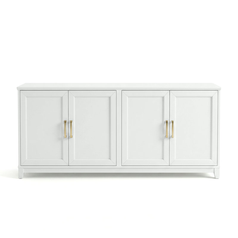 Meuble télé en bois massif à 4 portes Martha Stewart Bedford, Blanc