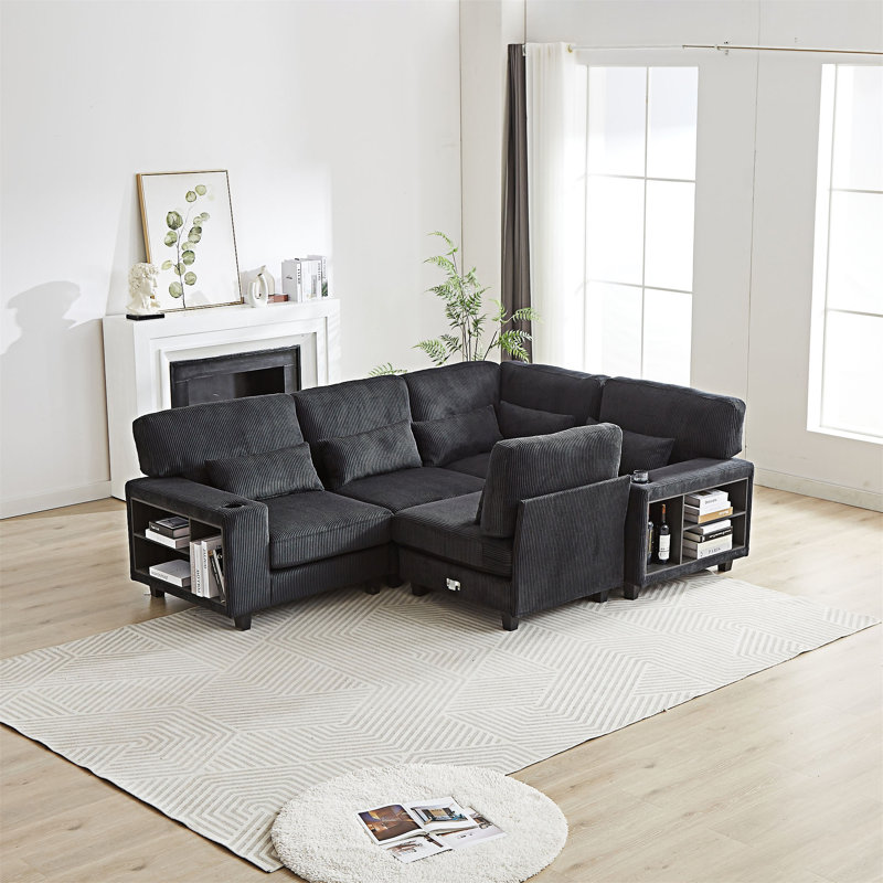 Canapé modulaire en L avec rangement, Noir