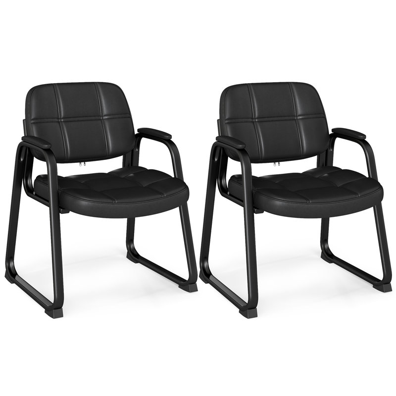 Set Of 2 Guest Chair Ergonomic Reception Chair W/Metal Frame-Black