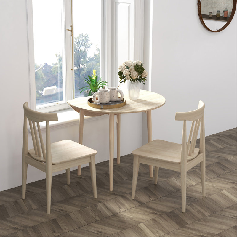 HOMCOM 35" Small Kitchen Table, Collapsible Drop Leaf Table For Small Spaces, Round Folding Dining Table With Solid Wood Legs For Kitchen, Dining Room, Oak Color