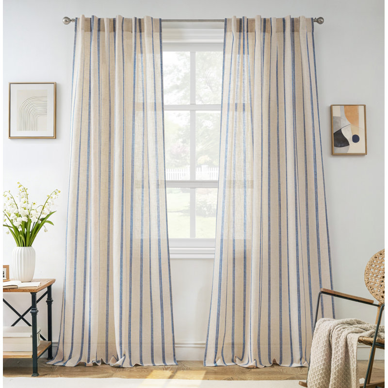 Rideaux semi-transparents avec passe-tringle Farmhouse, Marine, L 52 po x L 96 po