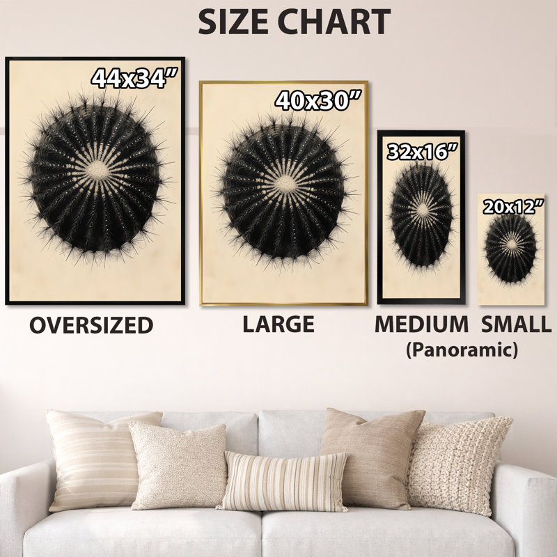 Décoration murale encadrée Cactus en forme de baril noir, H 32 po x l 16 po, Cadre photo noir