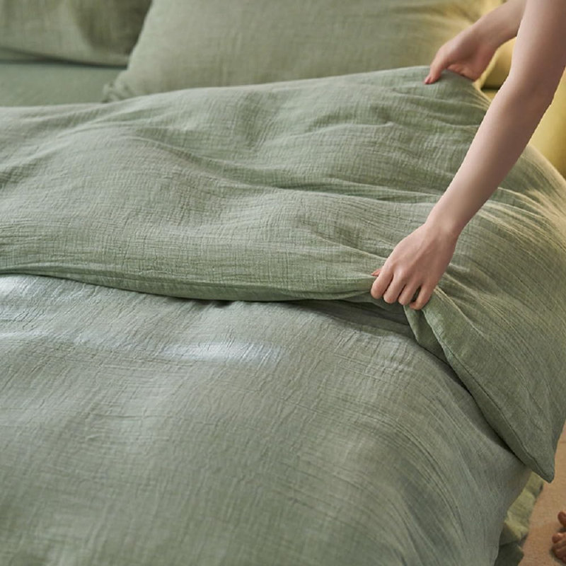 Housse de couette pour lit double 100% coton vert, Housse de couette grand et 2 taies d'oreiller stan