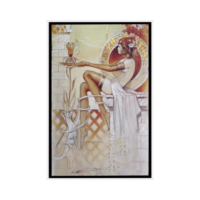 Chatte, reproduction d'art sur toile encadrée, 48" x 32", Toile avec cadre, White