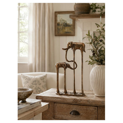 Sculpture d'éléphant en aluminium 18 "avec finition bronze antique, statue de parent et animal de veau