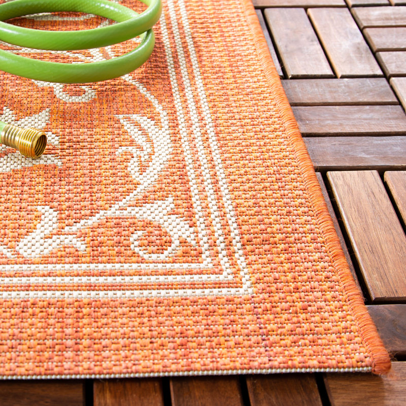 Arneshia Floral Terracotta/Natural Area Indoor/Outdoor Area Rug, Rectangle 6'7" x 9'6"