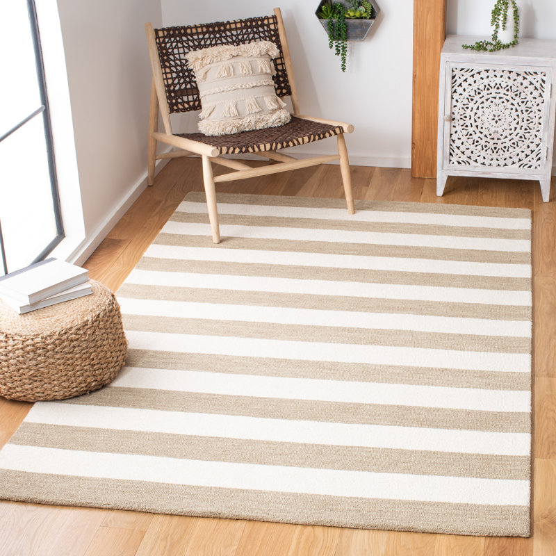 Tapis ivoire / brun clair en laine touffeté à la main Mast, Rectangle 6 pi x 9 pi