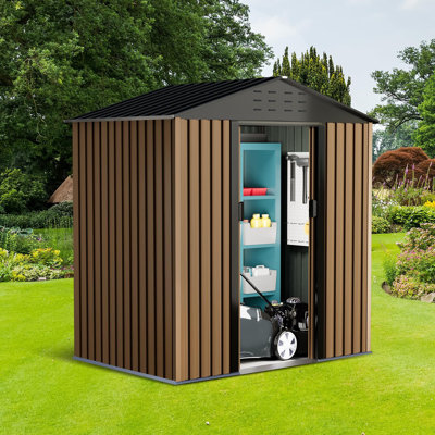 Metal Outdoor Galvanized Steel Storage Shed With Swinging Double Lockable Doors