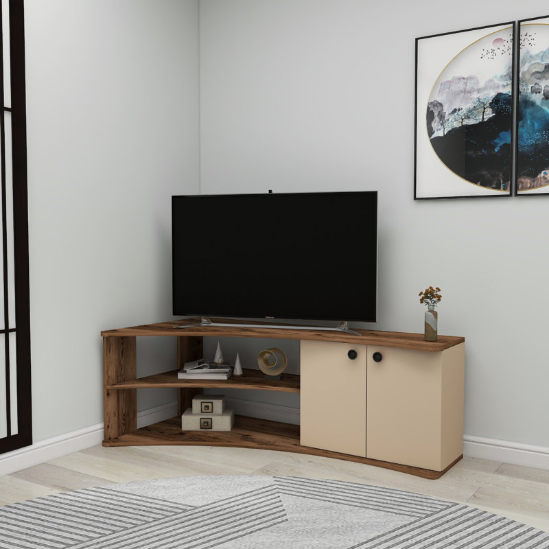TV Stand with Shelves and Cabinet Dion, Light Walnut/Beige