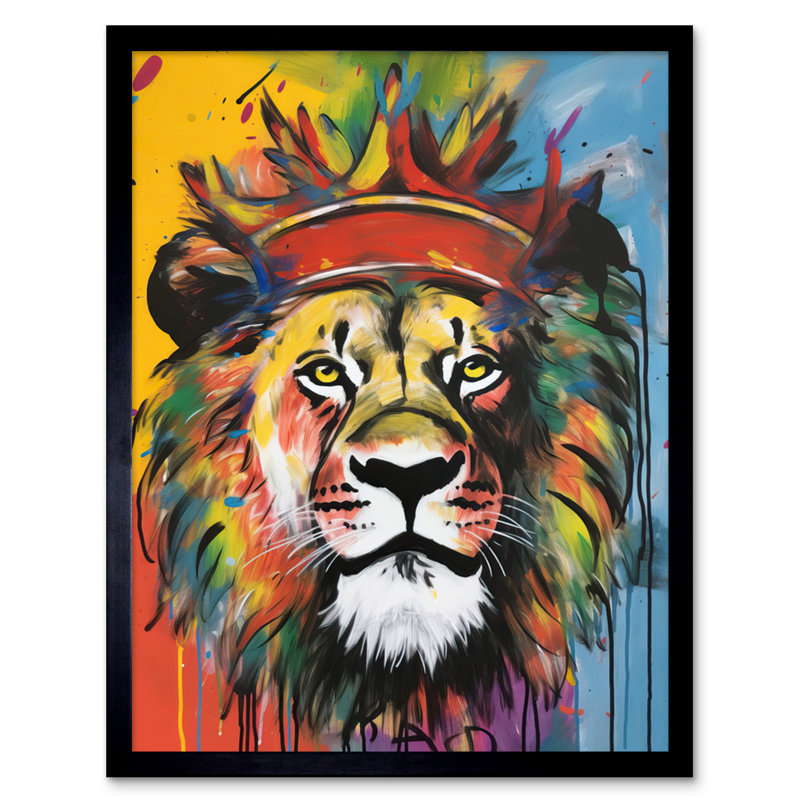 Atchley King Of The Jungle Lion With Crown Modern Pop - Single Picture Frame Print