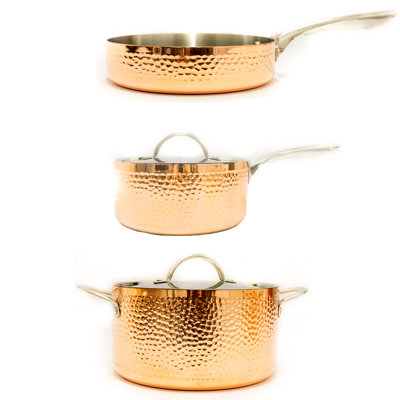BergHOFF Vintage Tri-Ply Copper Cookware Set with Lids, Hammered