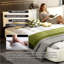 Très grande base de lit tapissier avec très grande tête de lit réglable - chenille nuage, aucun sommier nécessaire, beige moderne et blanc-616388880