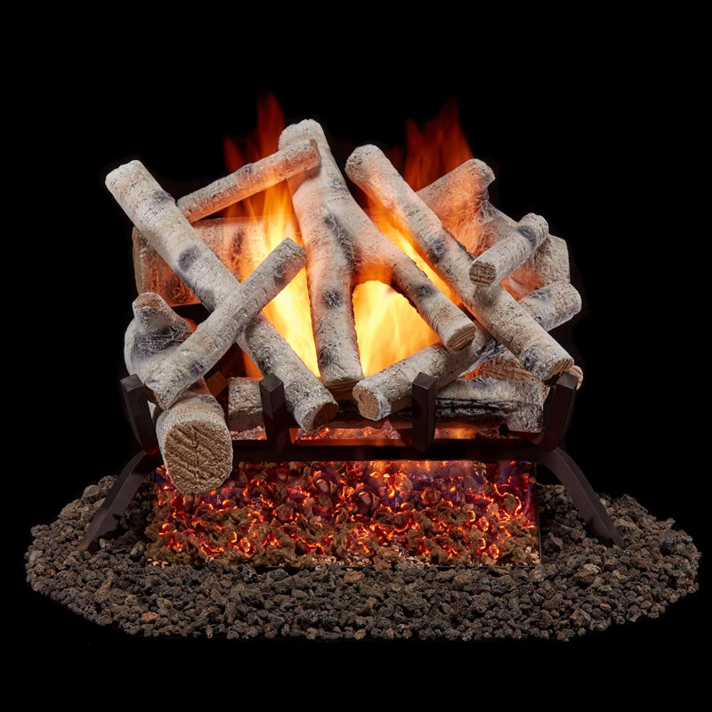 Ensemble de bûches de foyer au gaz naturel ou au propane ventilé Bluegrass Living avec ensemble de télécommande - Bois de bouleau de 18 po, 45 000 BTU - Modèle no. LPL18-2-RO