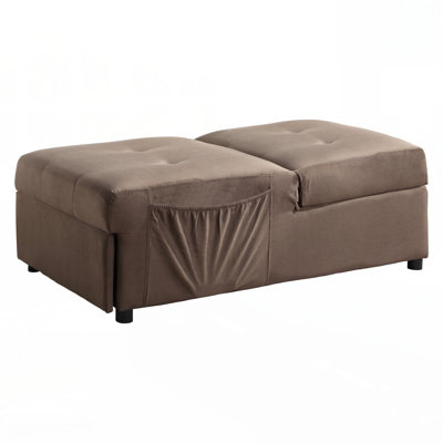 Modern Lift Top Storage Bench with Pull-out Bed 1pc Brown Velvet Tufted  Furniture